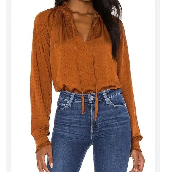 Cloth & Stone Ruffle Long Sleeve Blouse Size Small Dotted - Picture 1 of 8